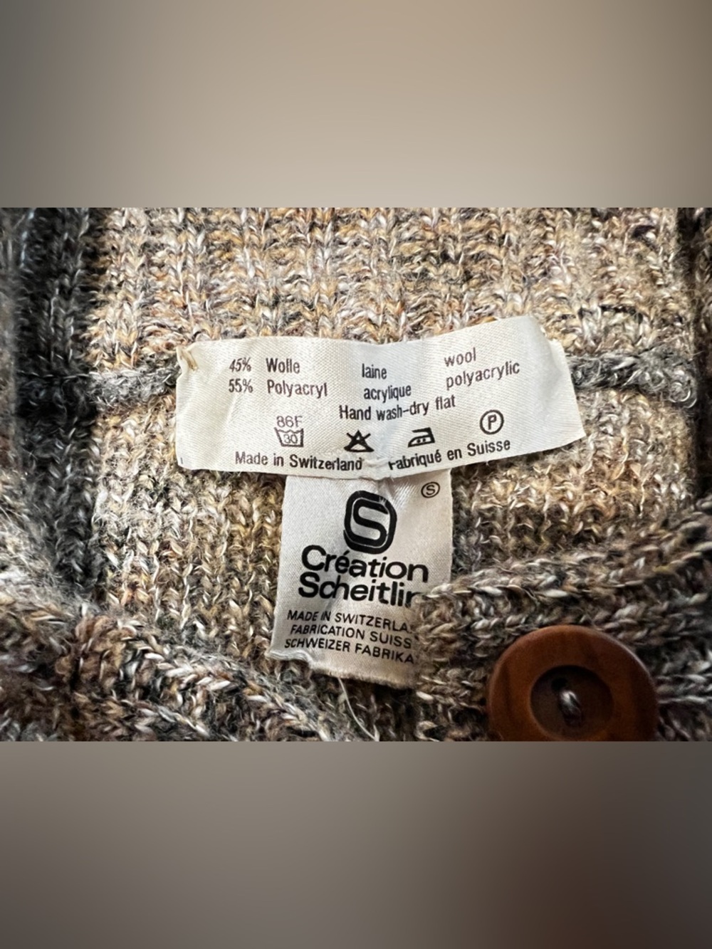 Vintage Button-Up Cardigan Sweater in Gray and Brown - Picture 3 of 3
